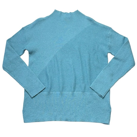 NWT Talbots Ribbed Mock Neck Sweater Size M Medium Ocean Blue Long Sleeve - Picture 4 of 9
